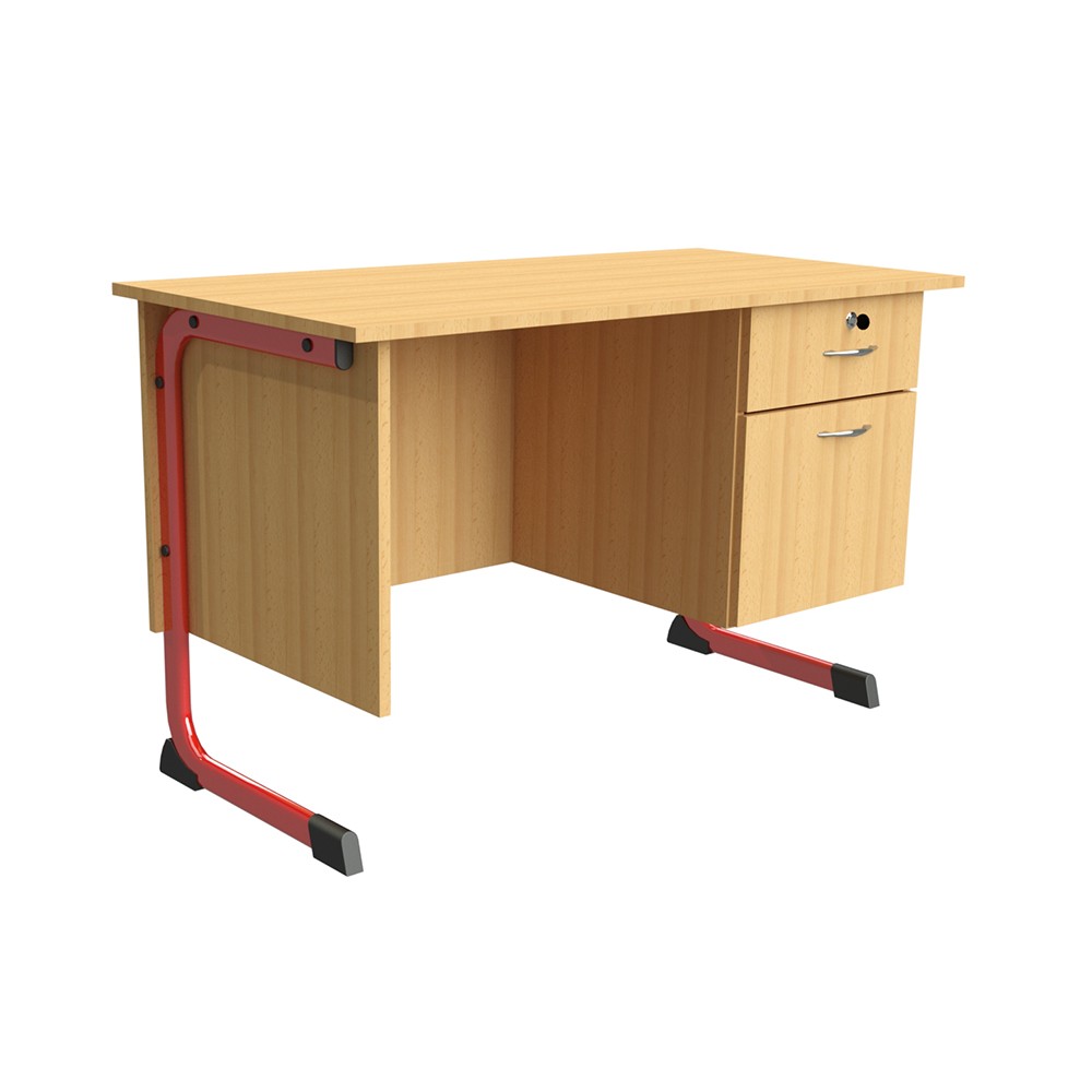 TA-05-03 Flóra oldalt kétfiókos fémlábas tanári asztal