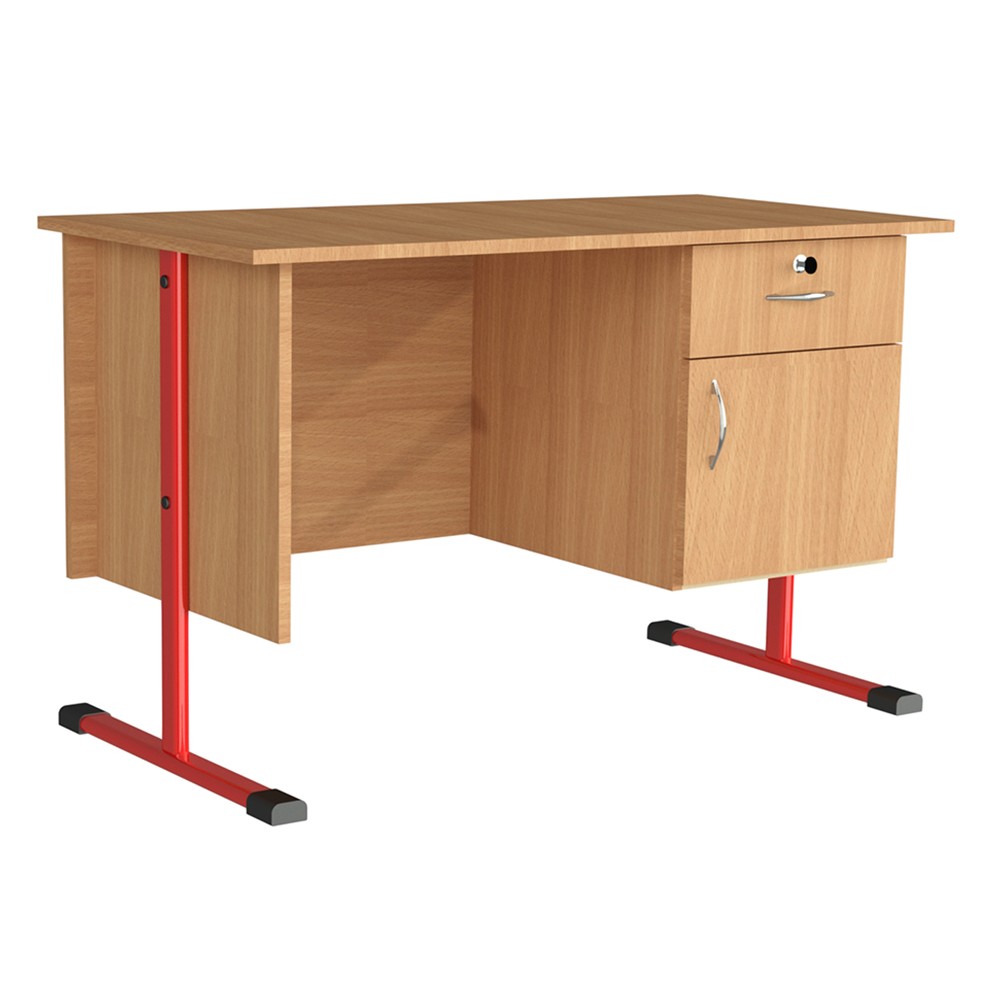 TA-18-11 Madrid oldalszekrényes,fiókos fémlábas tanári asztal