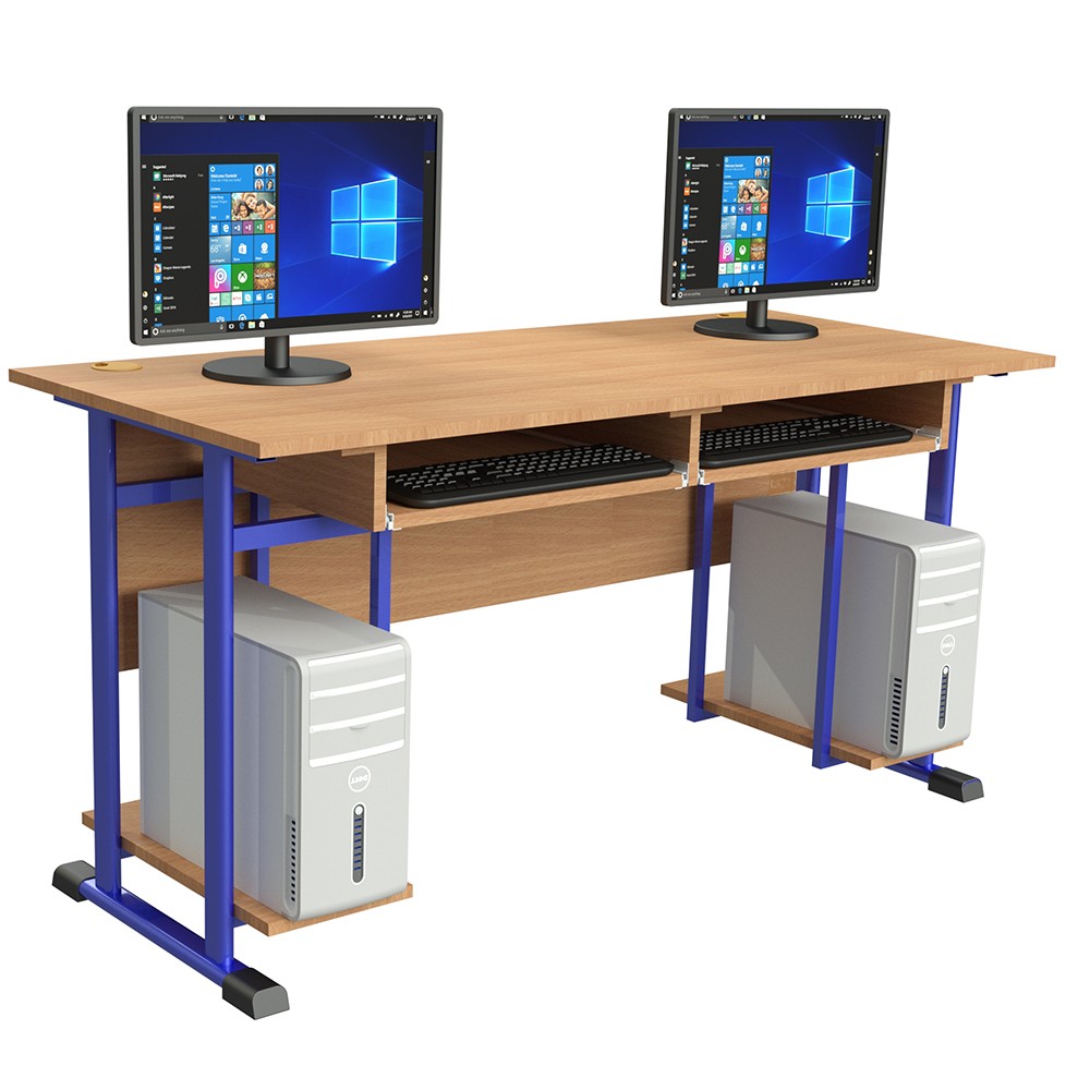 SZA-08-2E Síkovál csővázas előlapos kétszemélyes számítógép asztal